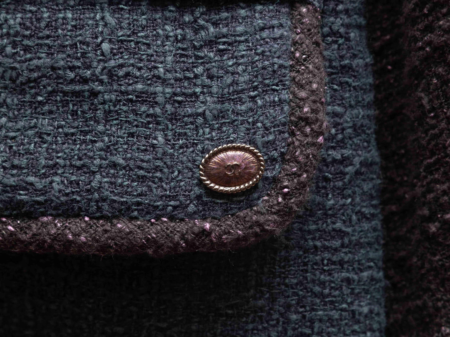 Navy & Black Chanel Cotton Tweed Cargo Coat Size FR 50