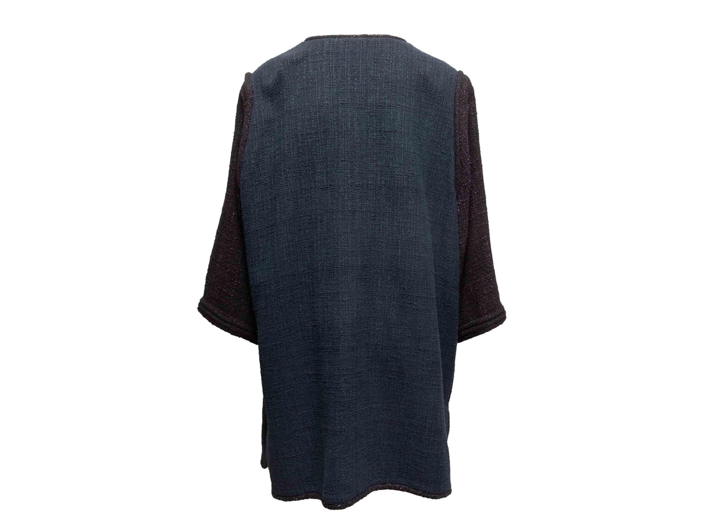Navy & Black Chanel Cotton Tweed Cargo Coat Size FR 50