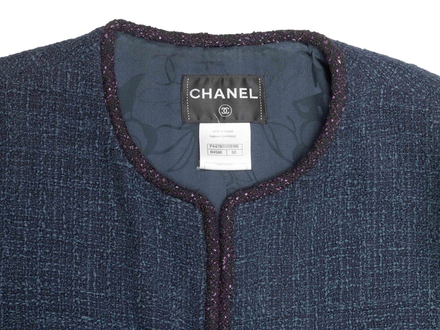 Navy & Black Chanel Cotton Tweed Cargo Coat Size FR 50