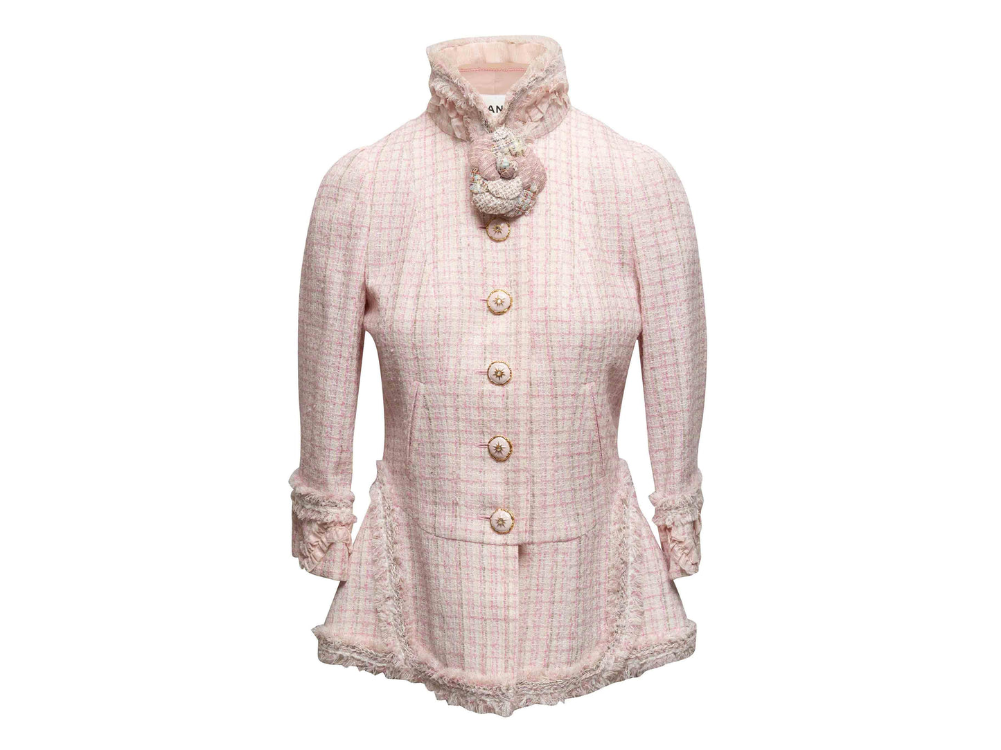 Light Pink & White Chanel 2013 Camellia Tweed Jacket Size FR 40
