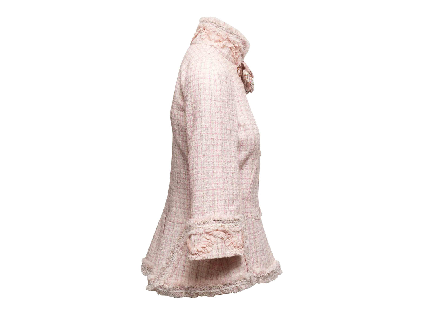 Light Pink & White Chanel 2013 Camellia Tweed Jacket Size FR 40
