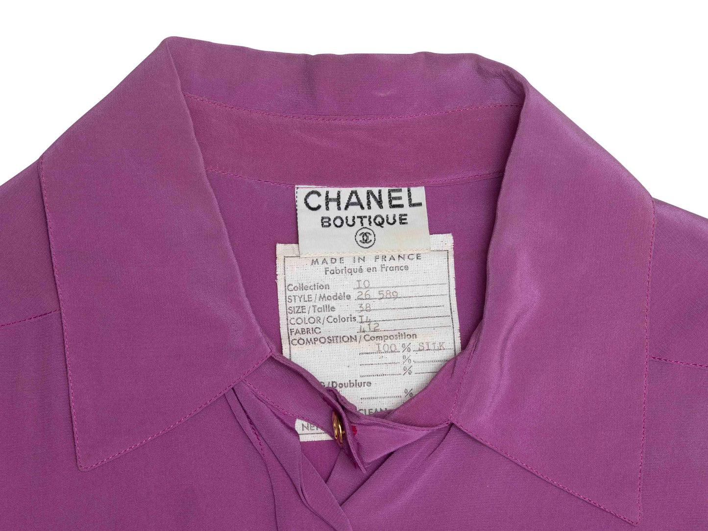 Purple Chanel Boutique Silk Button-Up Top Size FR 38