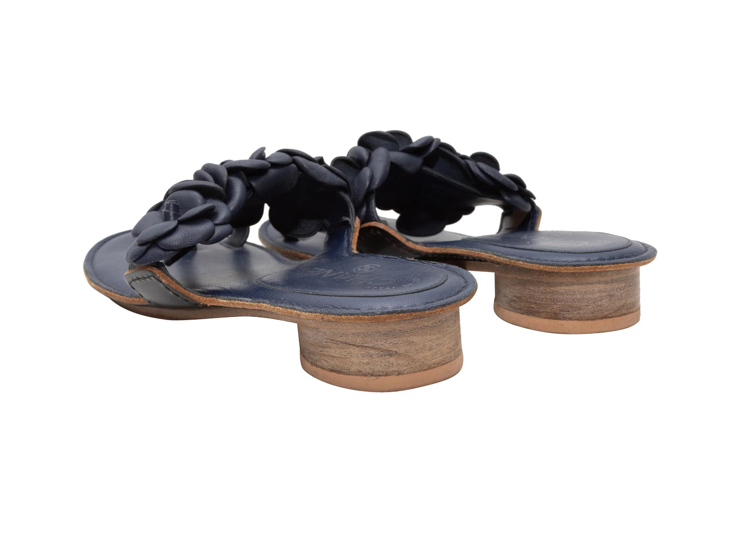Navy Chanel Camellia Heeled Sandals Size 35