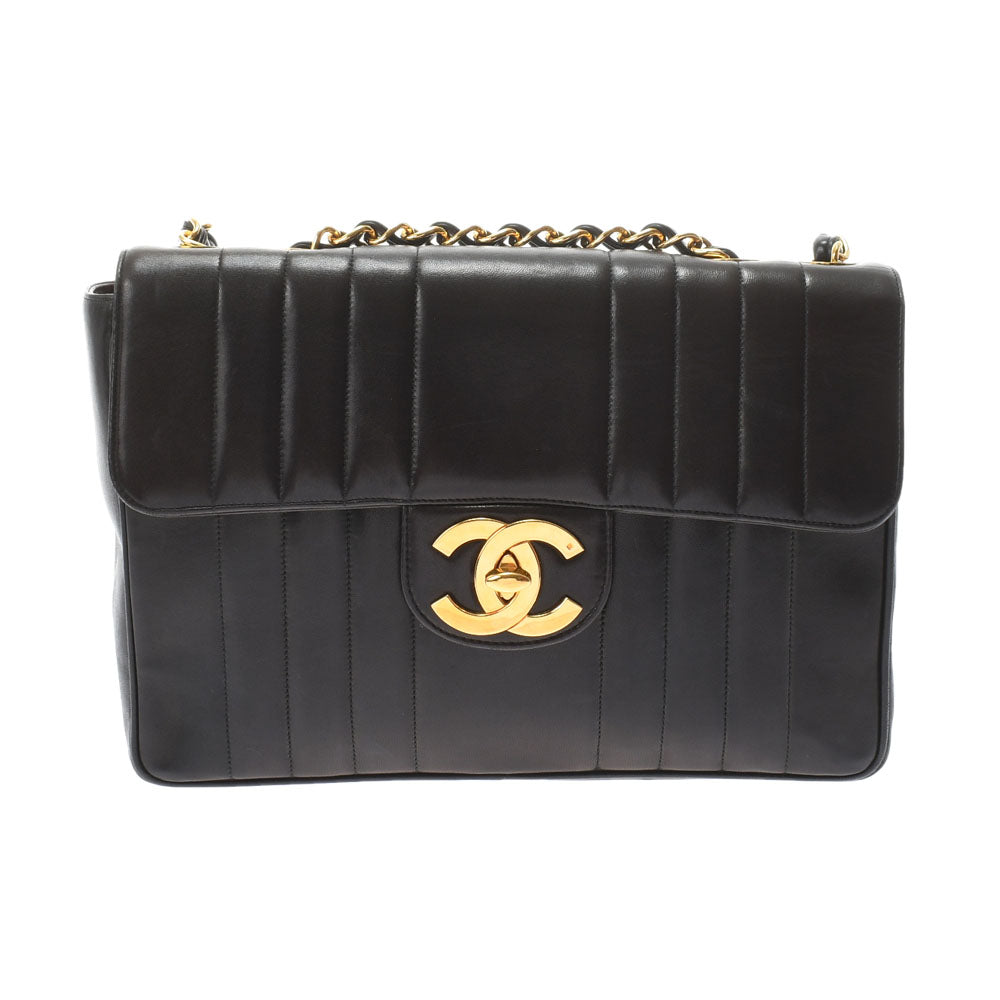 Chanel Mademoiselle Deca Matelasse Chain Shoulder 30cm Black Gold Hardware Lambskin Shoulder Bag