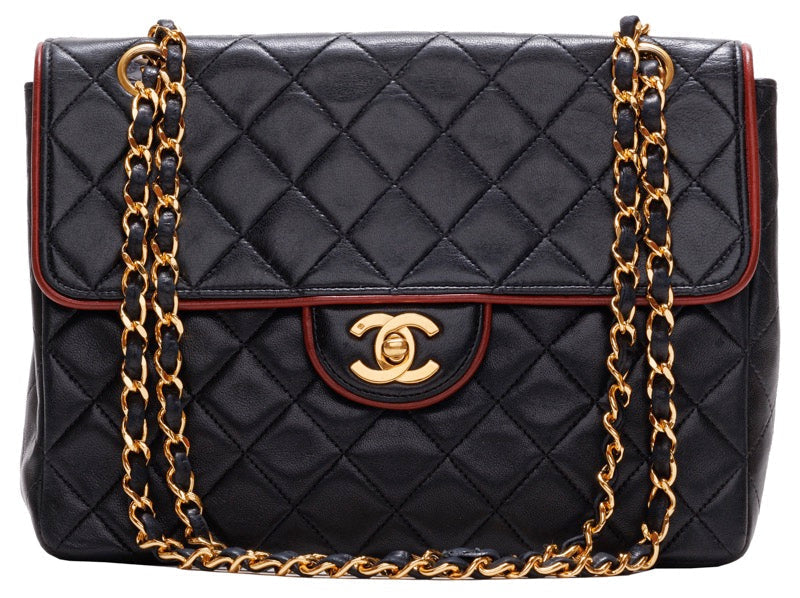 Chanel Matelasse Chain Shoulder Bag Lambskin Black Red