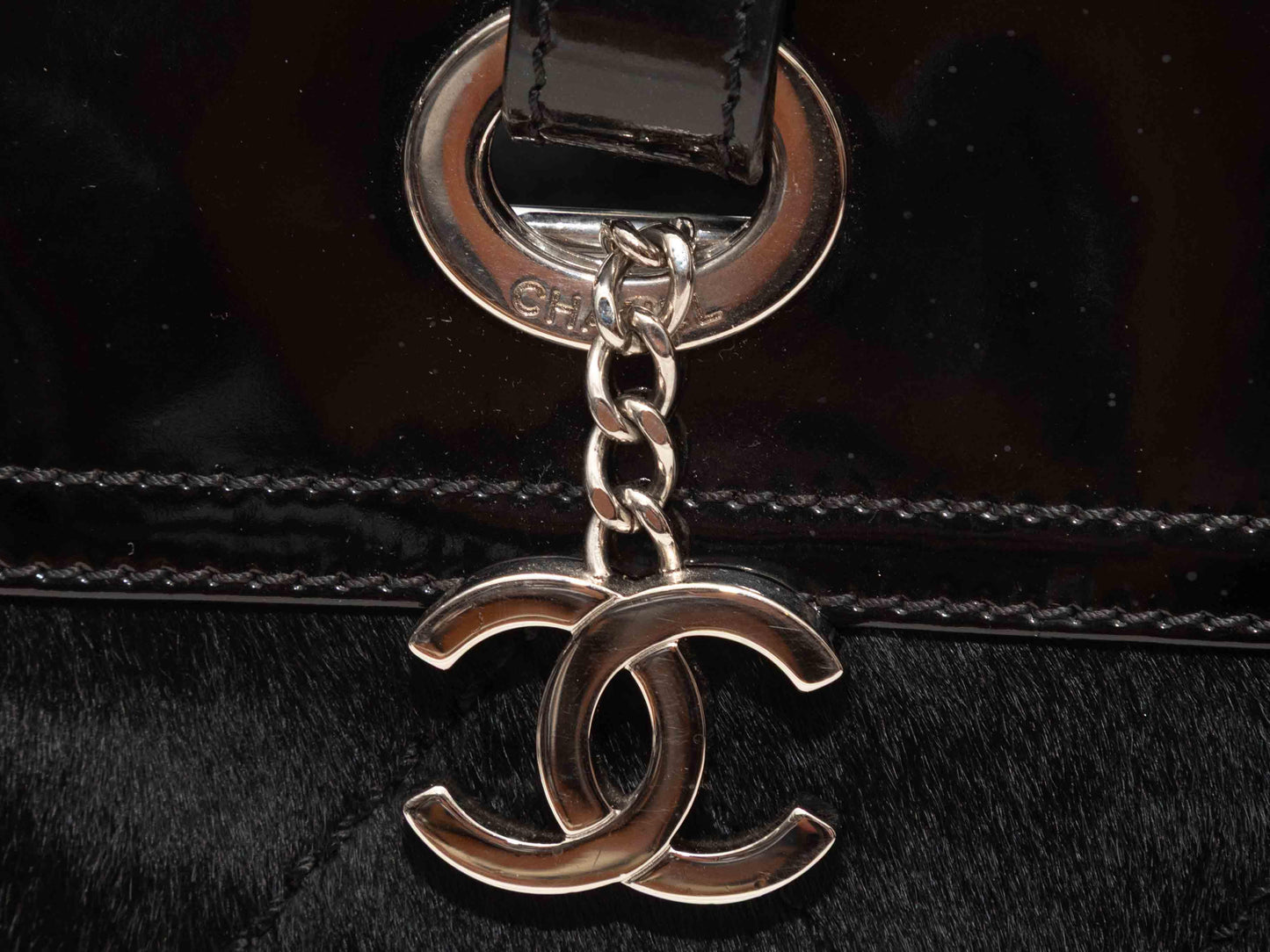 Black Chanel Ponyhair & Patent Shopper Tote