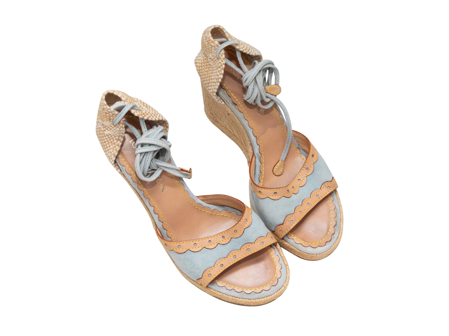Light Blue & Tan Louis Vuitton Lace-Up Espadrille Wedges Size 39.5
