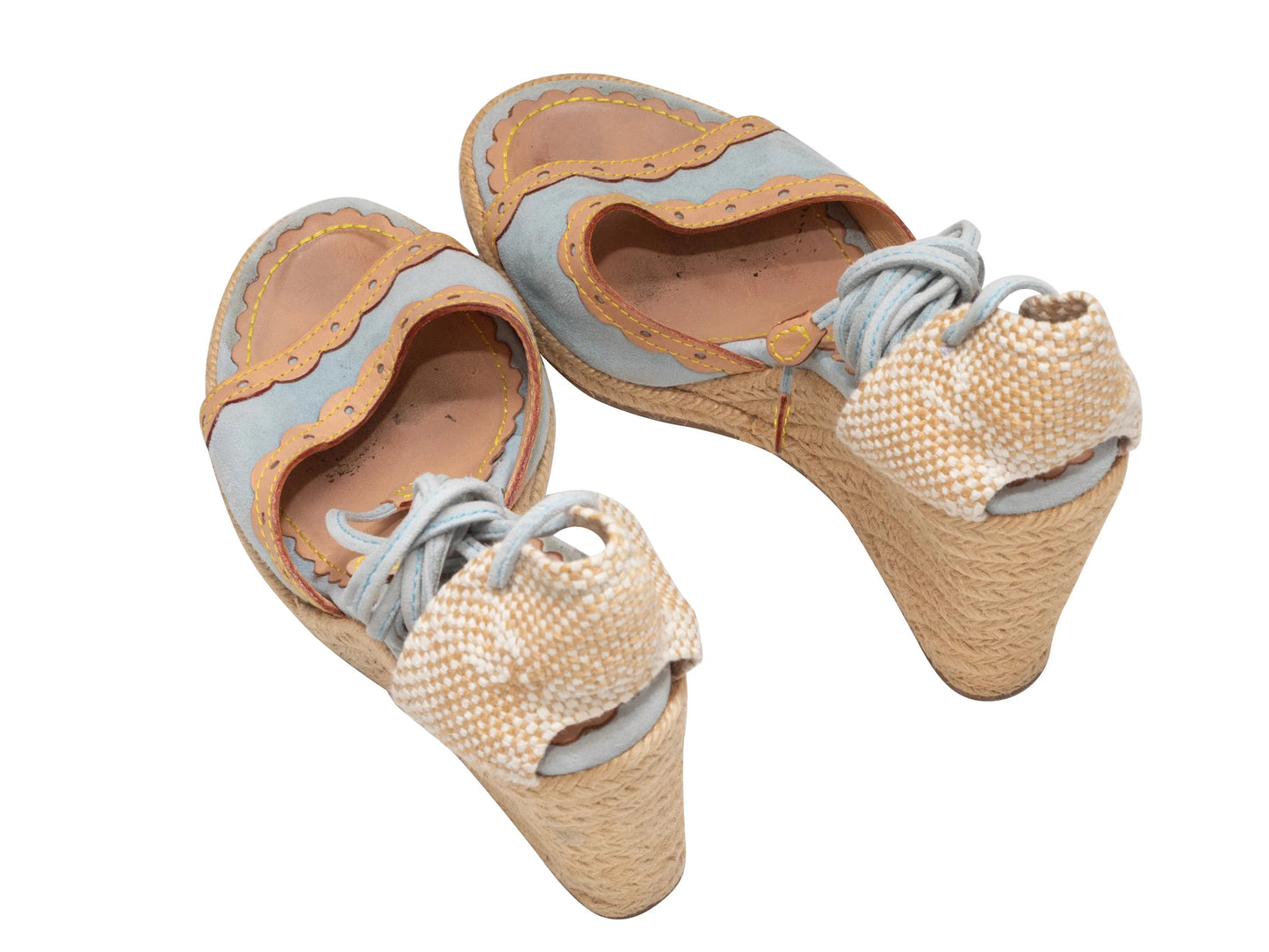 Light Blue & Tan Louis Vuitton Lace-Up Espadrille Wedges Size 39.5