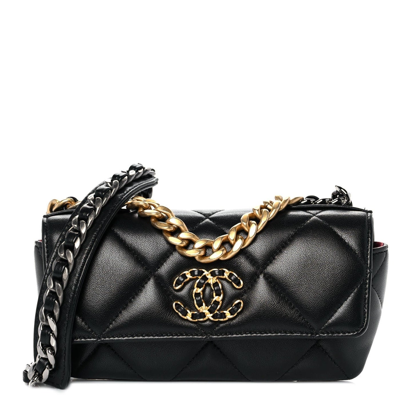 Chanel Goatskin Quilted Chanel 19 Glasses Case With Chain Black