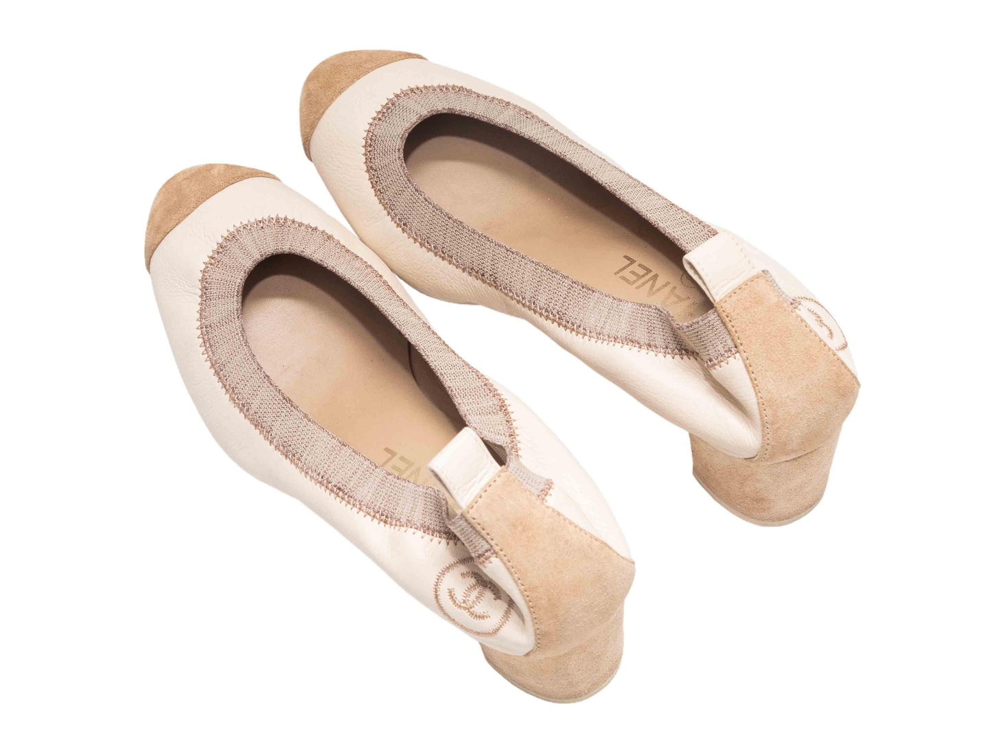 Cream & Tan Chanel Cap-Toe Leather & Suede Pumps Size 37