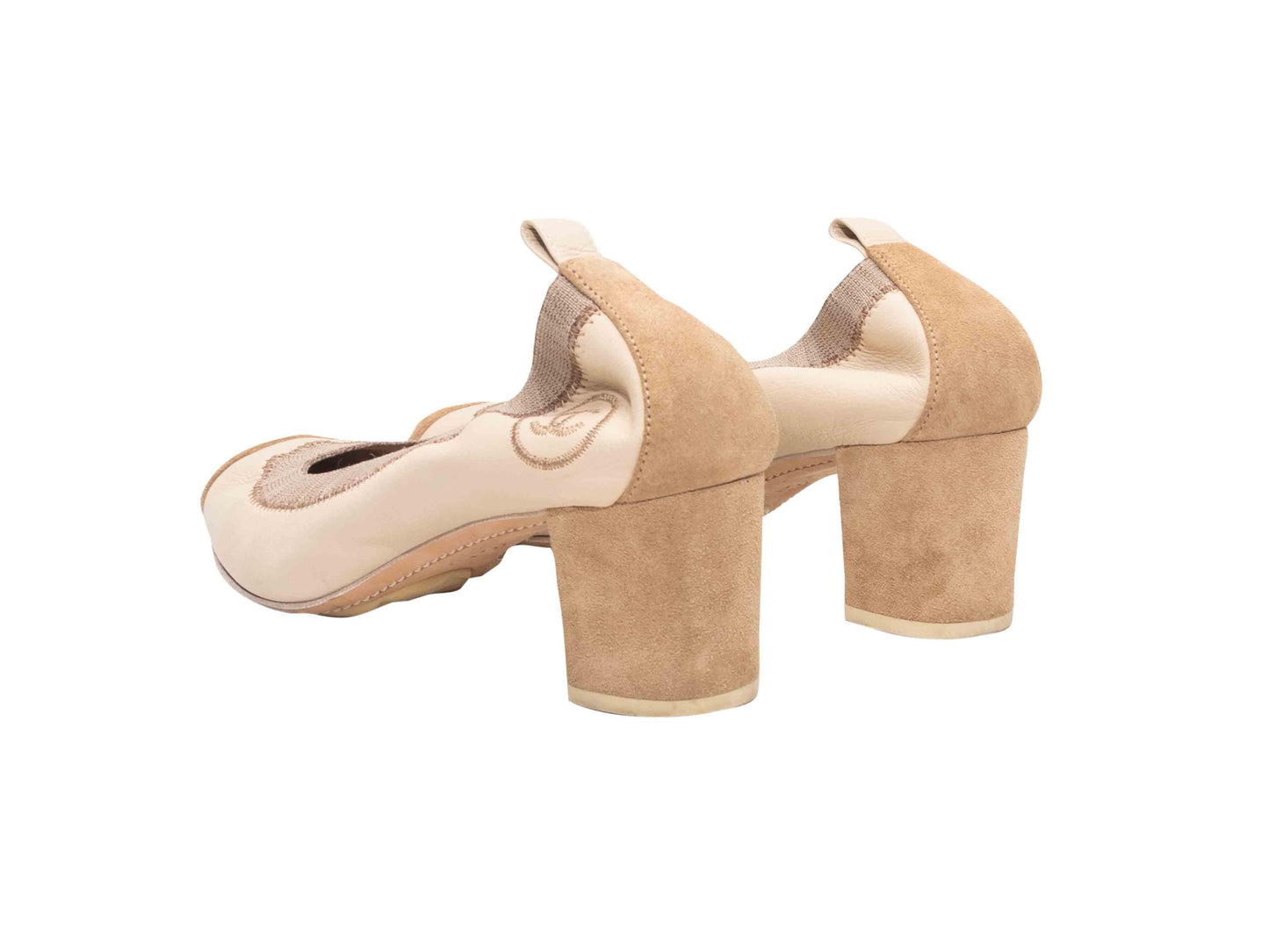 Cream & Tan Chanel Cap-Toe Leather & Suede Pumps Size 37