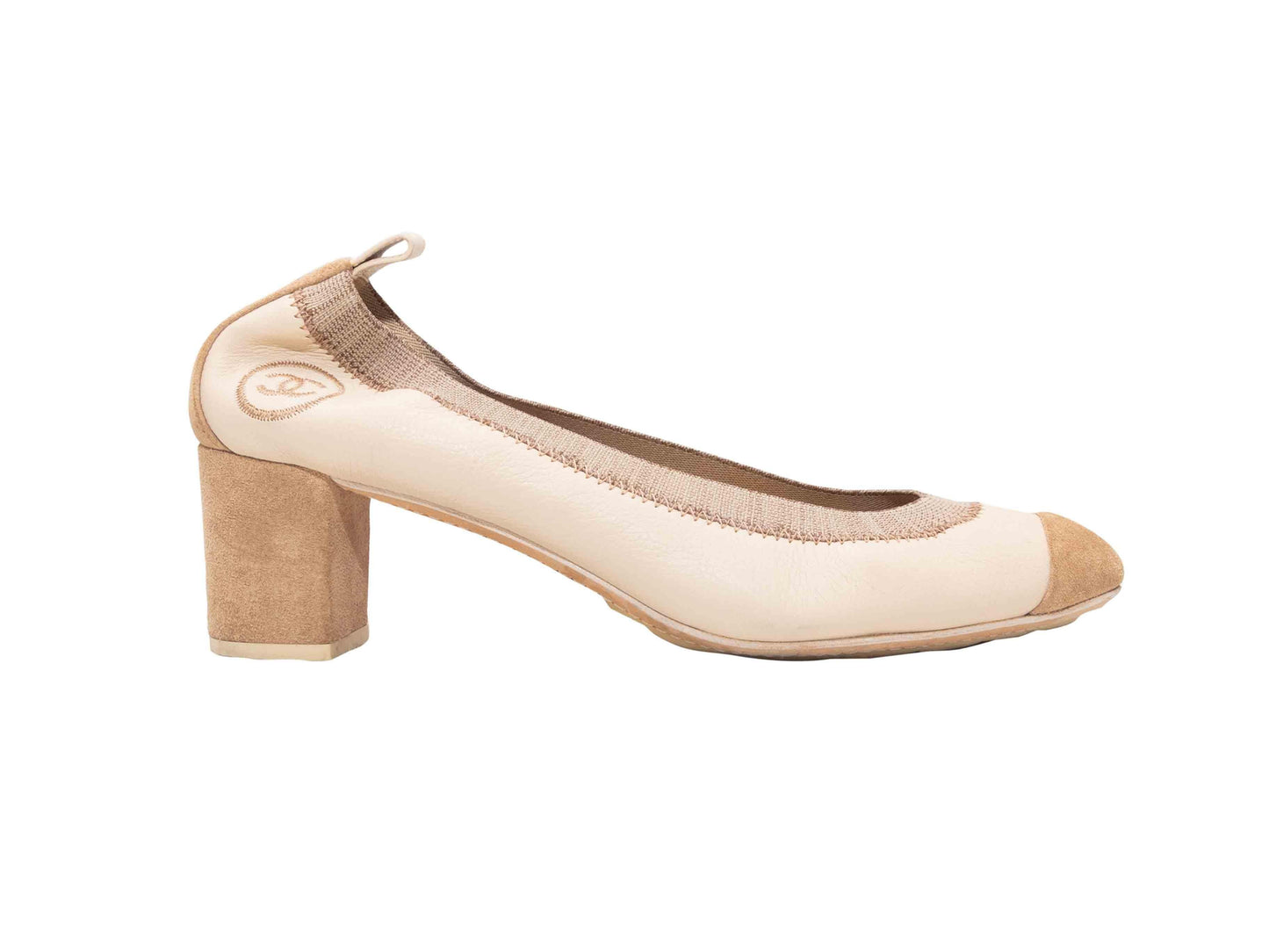 Cream & Tan Chanel Cap-Toe Leather & Suede Pumps Size 37