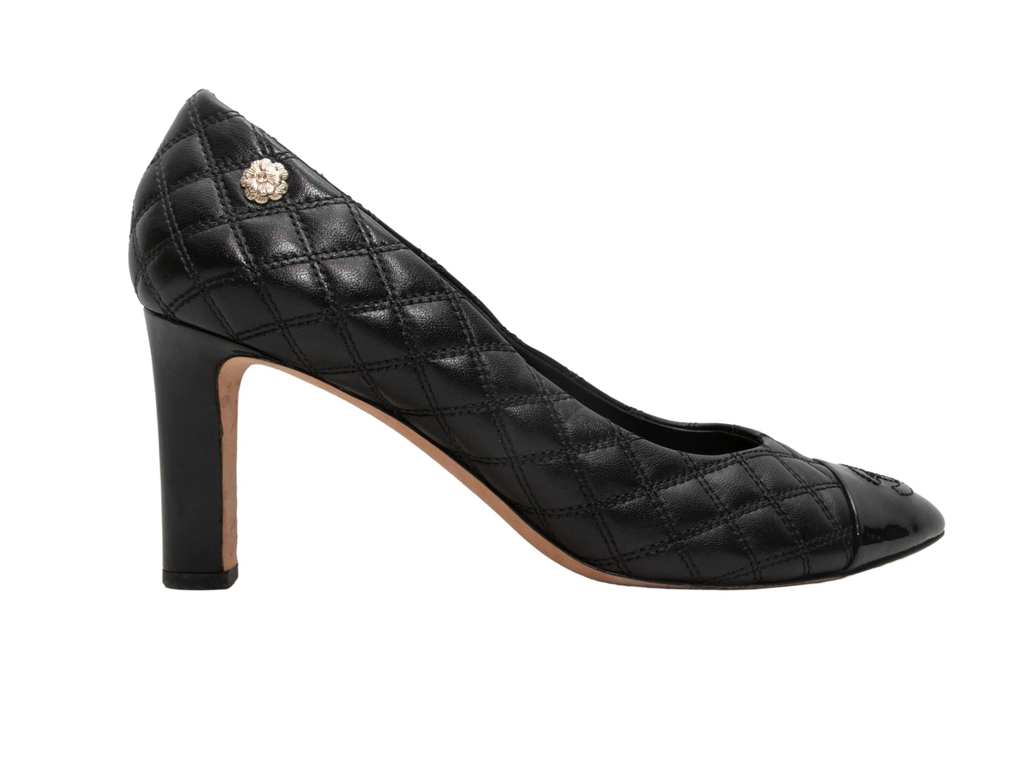 Black Chanel Quilted Pointed Cap-Toe Pumps Size 37.5