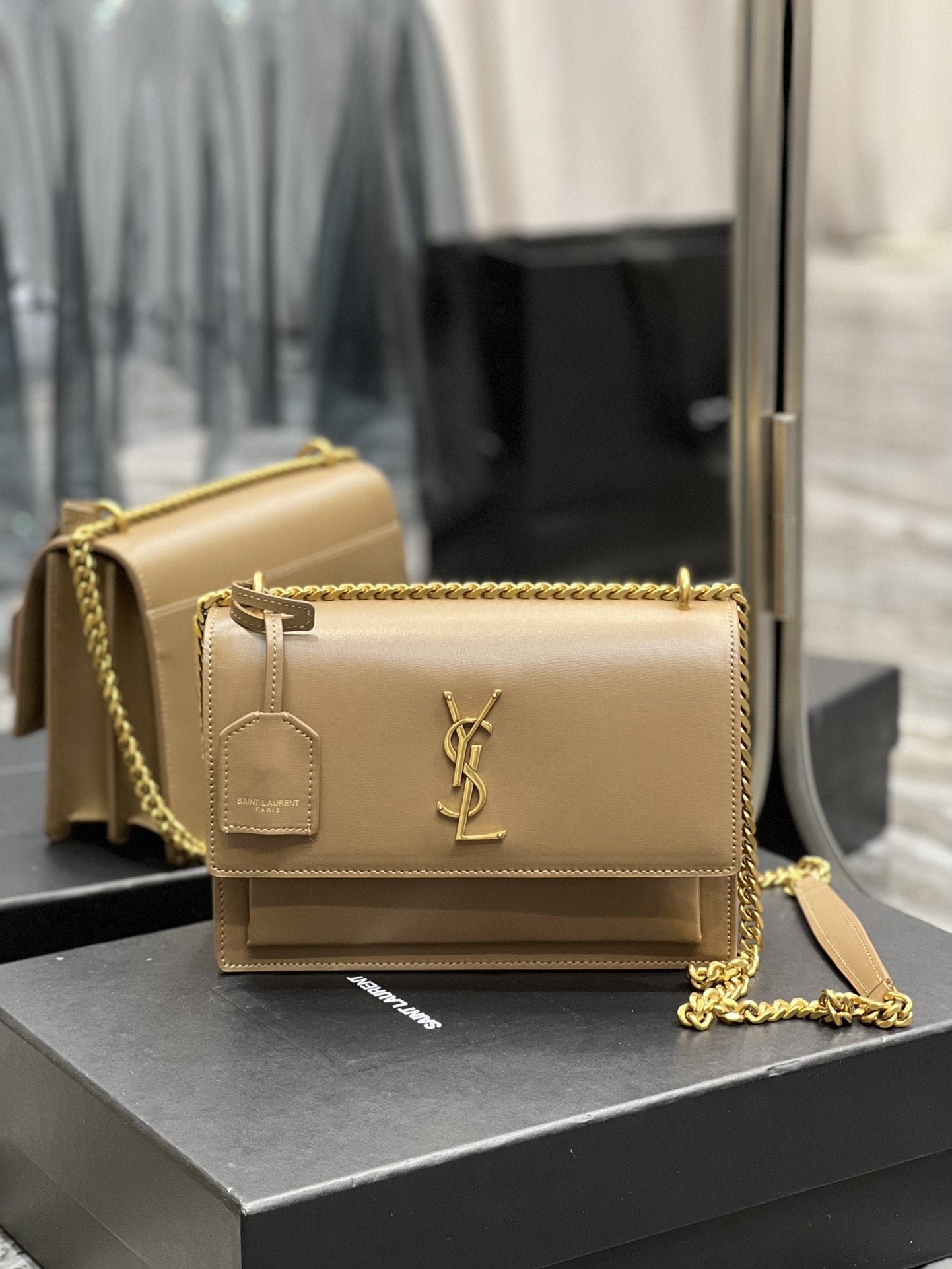 YSSL Sunset Medium Chain Bag For Women 8in/22cm Dark Beige YSL 442906D420W2721