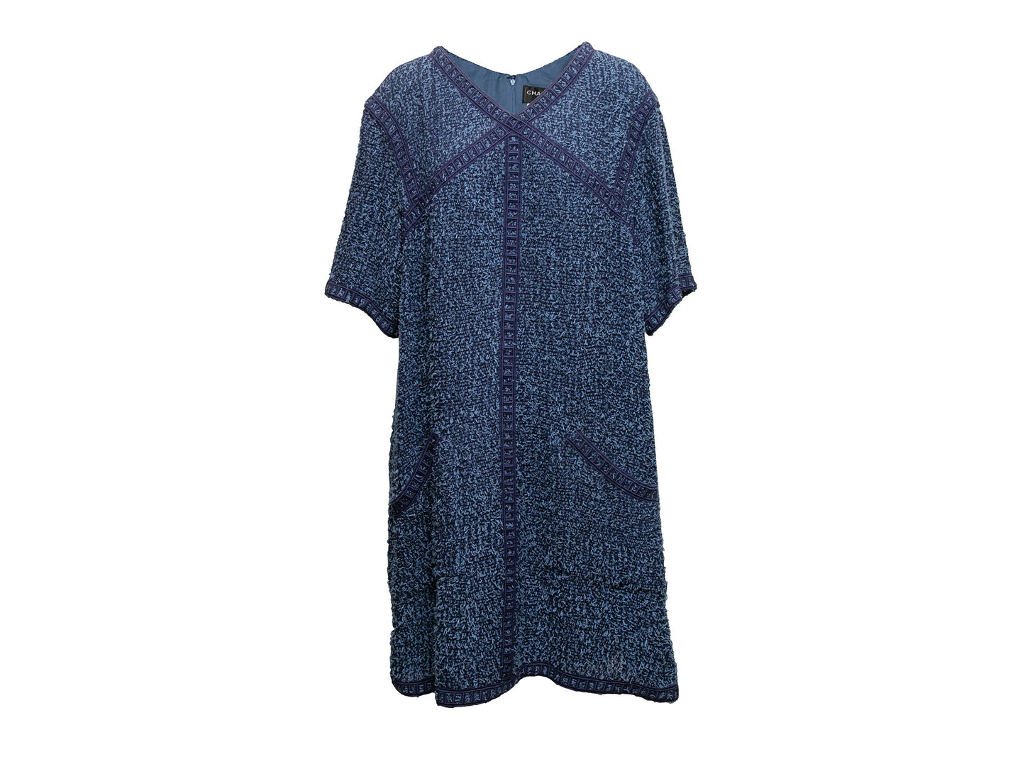 Navy Chanel Tweed Short Sleeve Dress Size FR 50