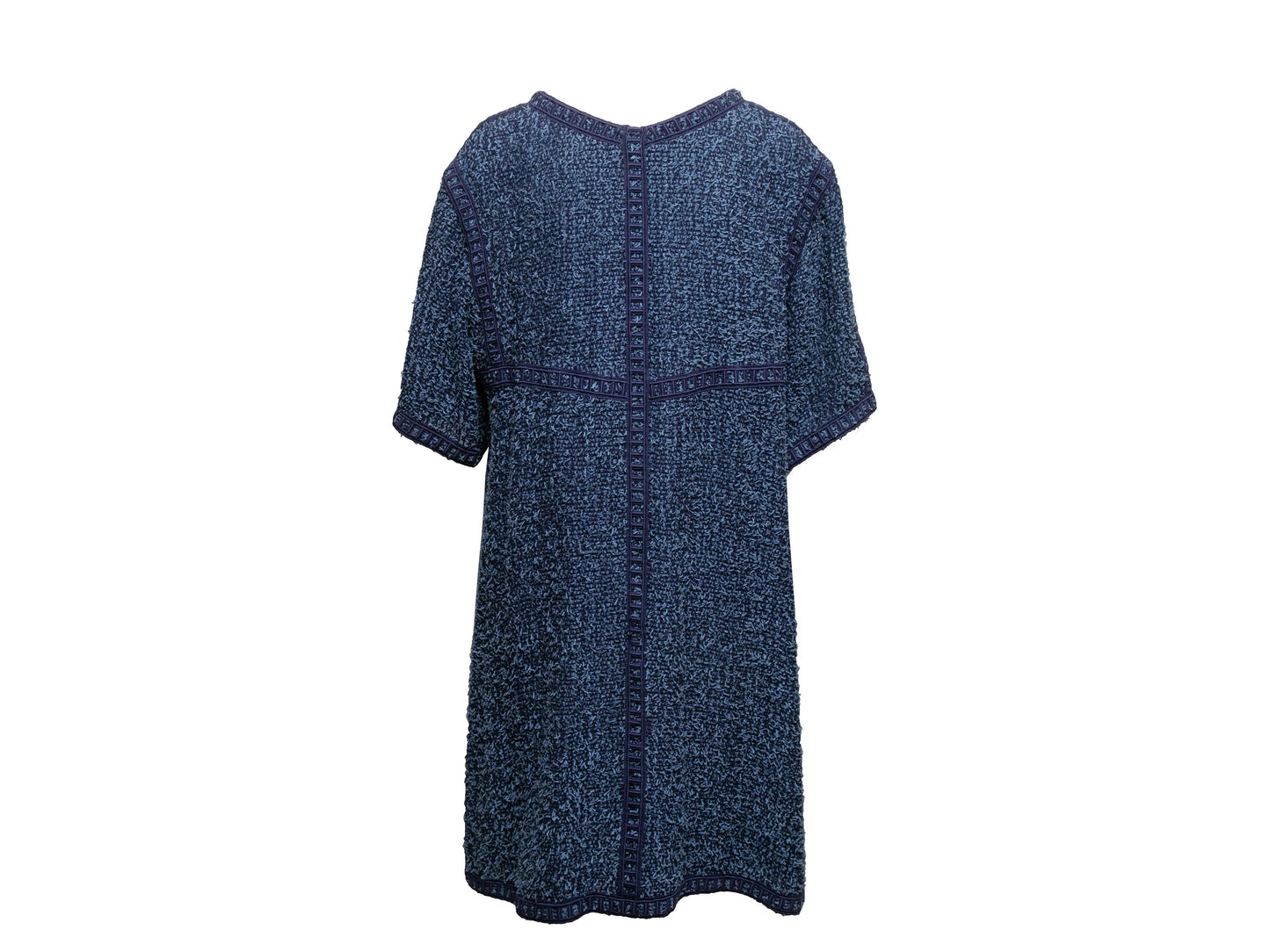 Navy Chanel Tweed Short Sleeve Dress Size FR 50