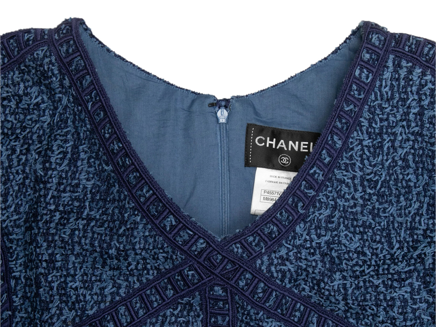 Navy Chanel Tweed Short Sleeve Dress Size FR 50