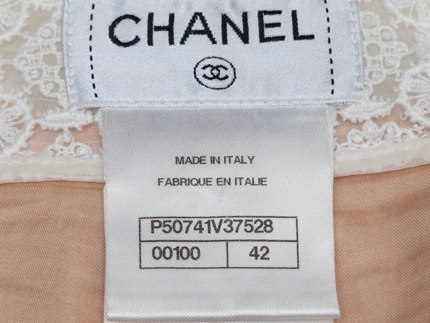 White Chanel Linen Lace-Trimmed Pants Size FR 42
