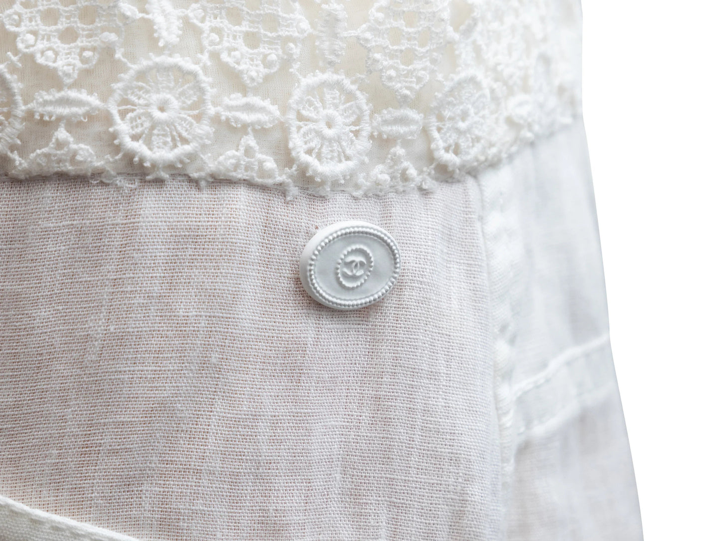 White Chanel Linen Lace-Trimmed Pants Size FR 42