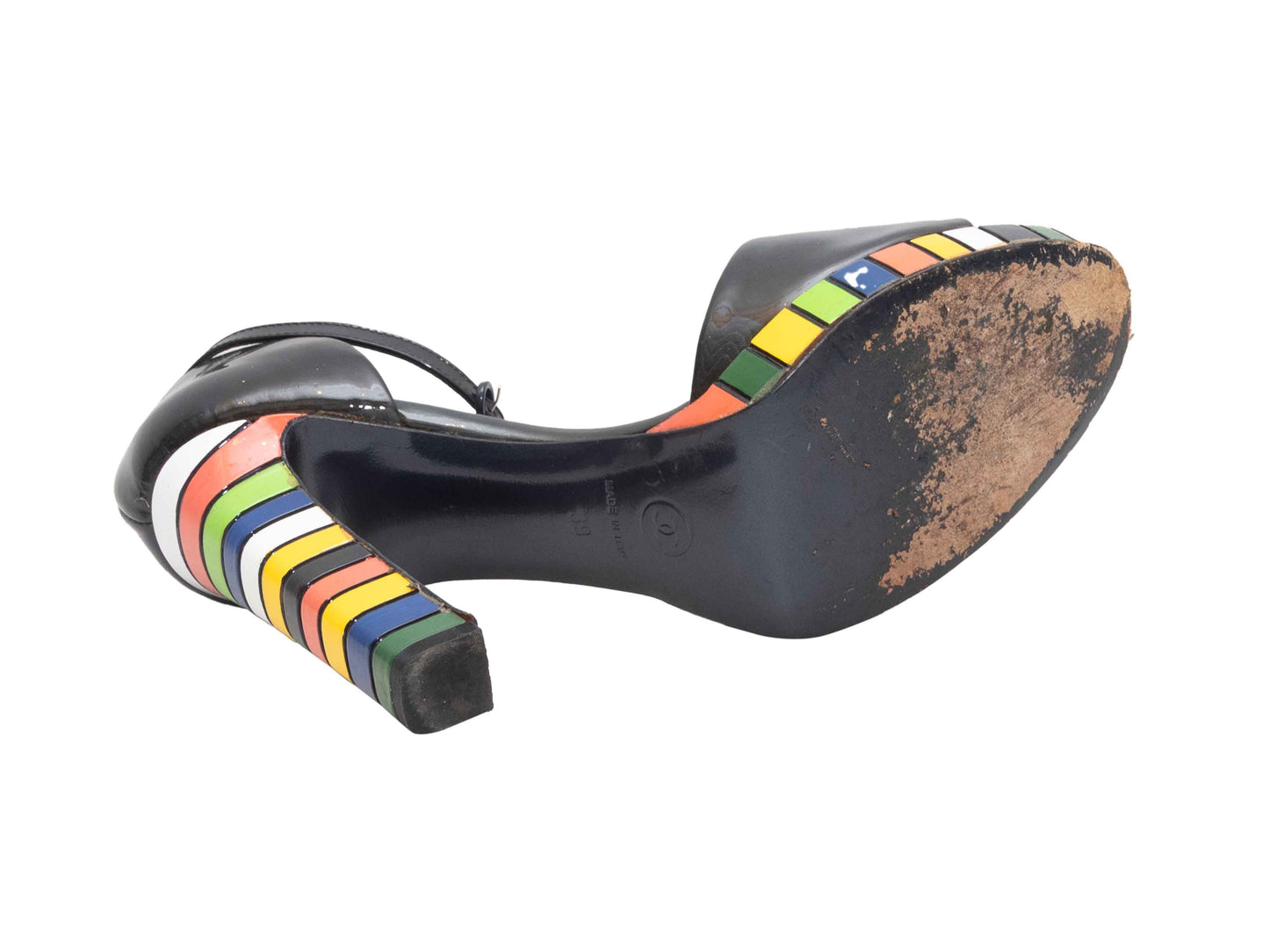 Black & Multicolor Chanel Colorblock Patent Heeled Sandals Size 39