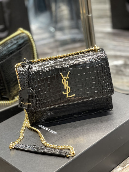 YSSL Sunset Medium Chain Bag For Women 8in/22cm Black YSL 442906DND0J1000