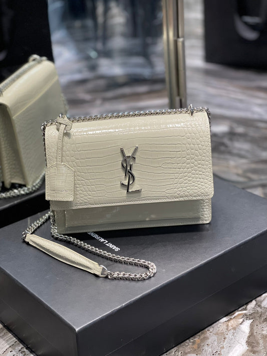 YSSL Sunset Medium Chain Bag For Women 8in/22cm White YSL 442906DND0N9207