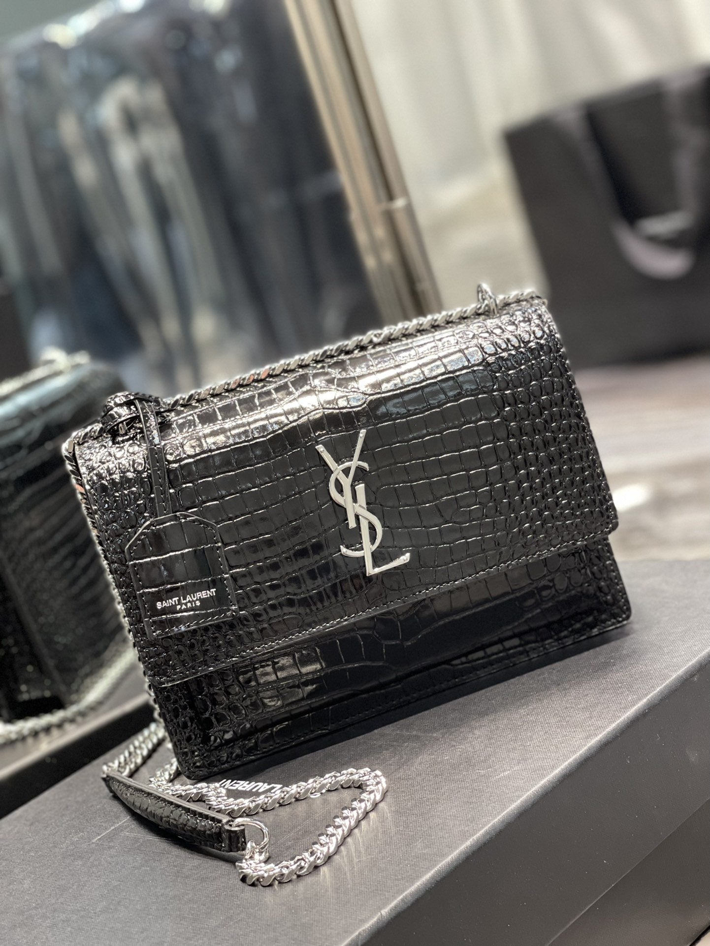YSSL Sunset Medium Chain Bag Black For Women 8in/22cm YSL 442906DND0U1000