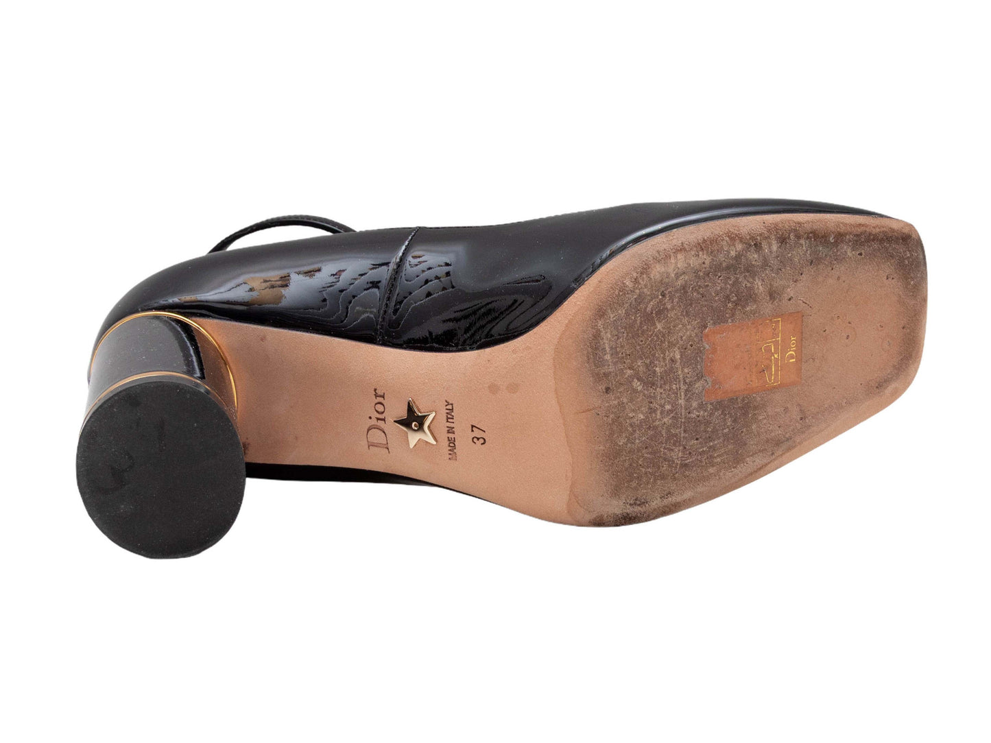 Black Christian Dior Miss Dior Square-Toe Patent Pumps Size 37