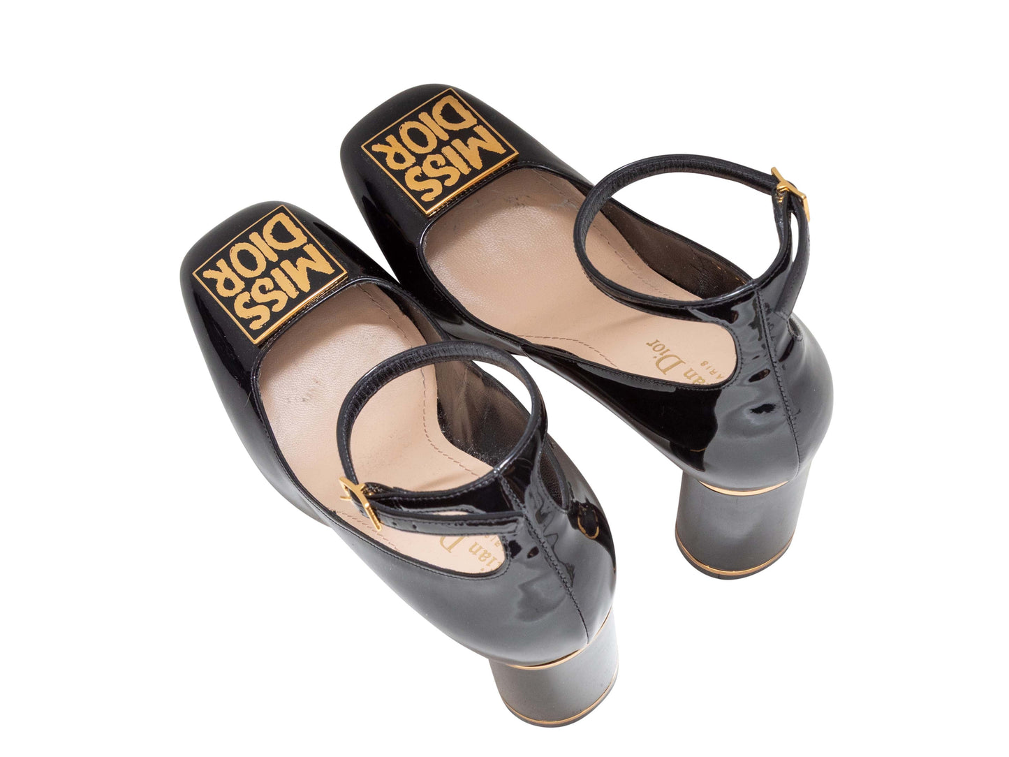 Black Christian Dior Miss Dior Square-Toe Patent Pumps Size 37