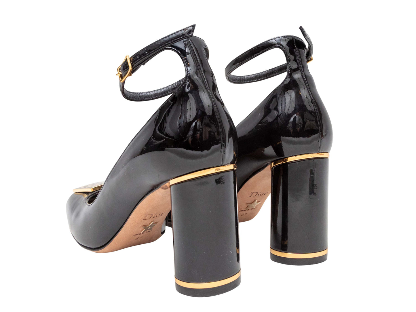 Black Christian Dior Miss Dior Square-Toe Patent Pumps Size 37