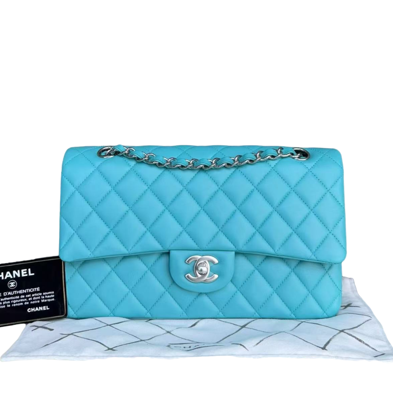 *Un d* Chanel Classic Flap Medium - 25CM Quilted Lambskin Blue Silver Hardware Series 19