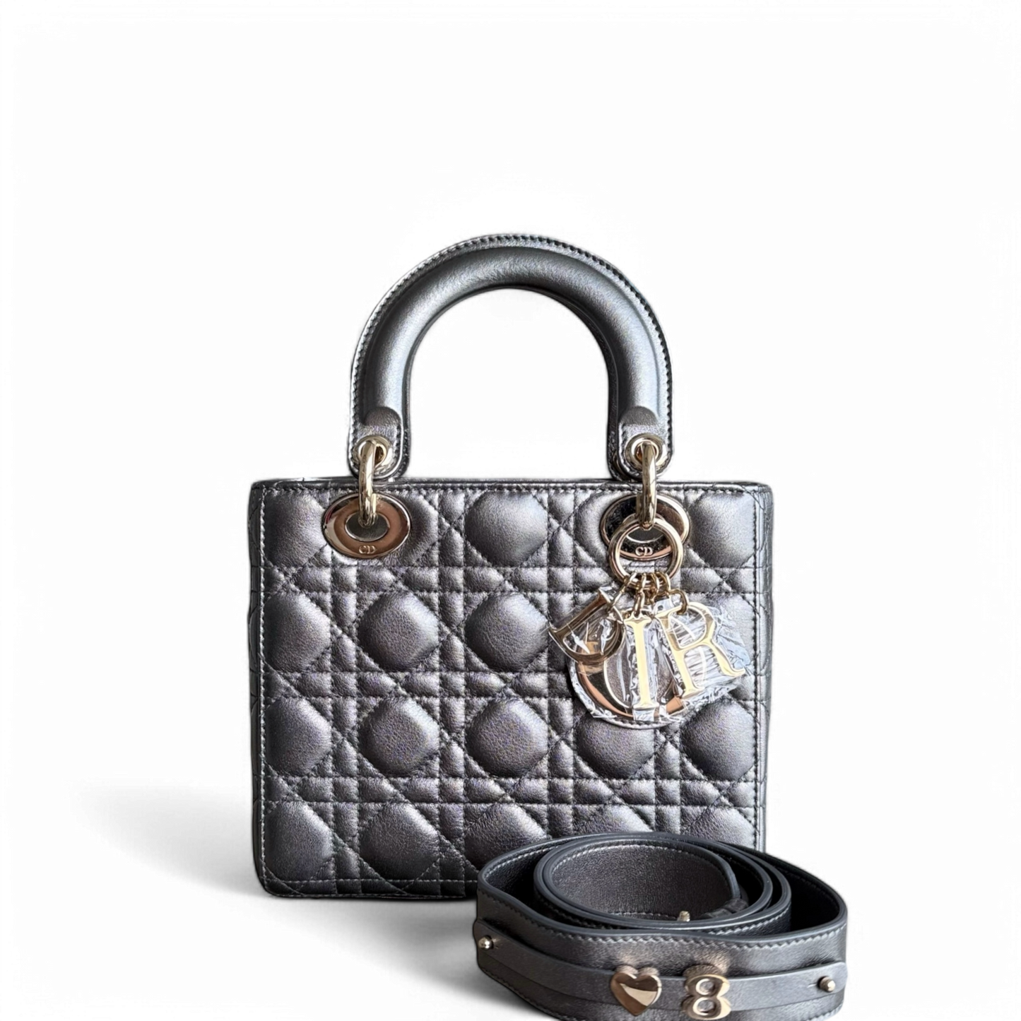 Dior Lady Small MyABC - Cannage Lambskin Metallic Dark Grey Gunmetal Gold Hardware ABC