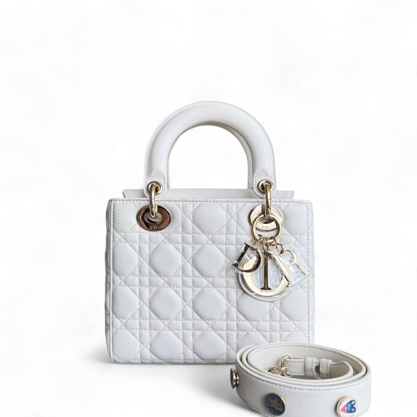 Dior Lady Small - Cannage Lambskin White Gold Hardware