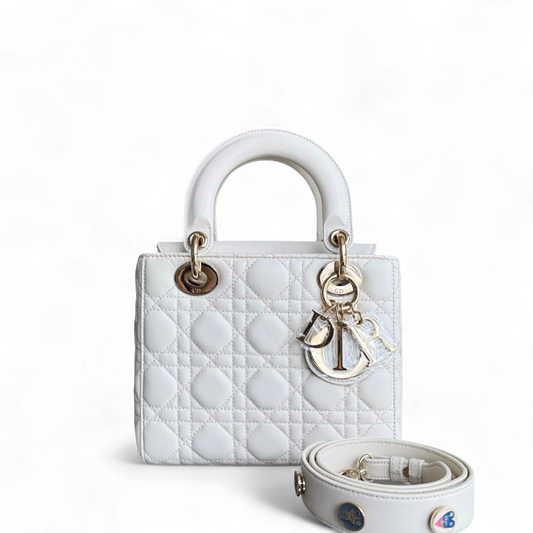 Dior Lady Small - Cannage Lambskin White Gold Hardware
