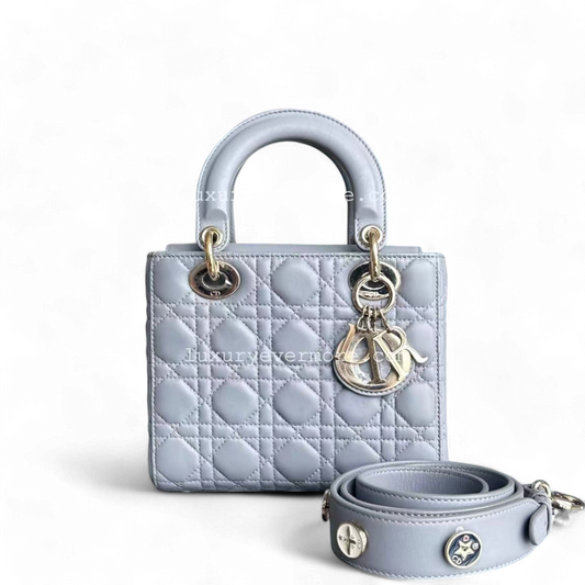 Dior Lady Small - Lambskin Cannage Grey Gray Golden Hardware ABC