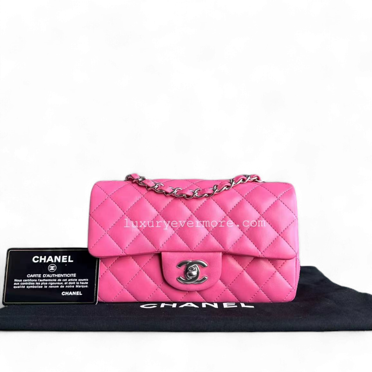 *Un d* Chanel Classic Flap Mini - 20CM Rectangle Quilted Lambskin Pink Silver Hardware Series 27