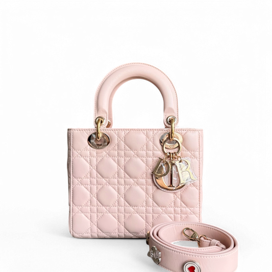 Dior Lady Small - Cannage Lambskin Light Pink Gold Hardware