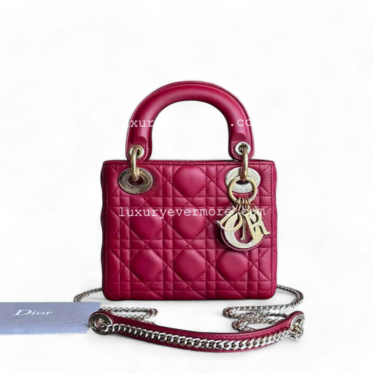 Dior Lady Mini - Cannage Lambskin Red Golden Hardware
