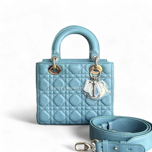 Dior Lady Small - Cannage Lambskin MyABC Cyan Green Blue Golden Hardware ABC