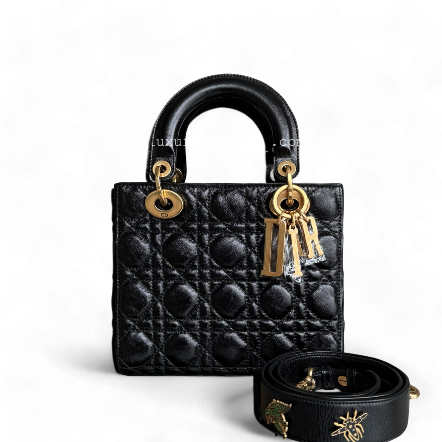 Dior Lady Small - Glazed Calfskin Cannage Black Gold Hardware