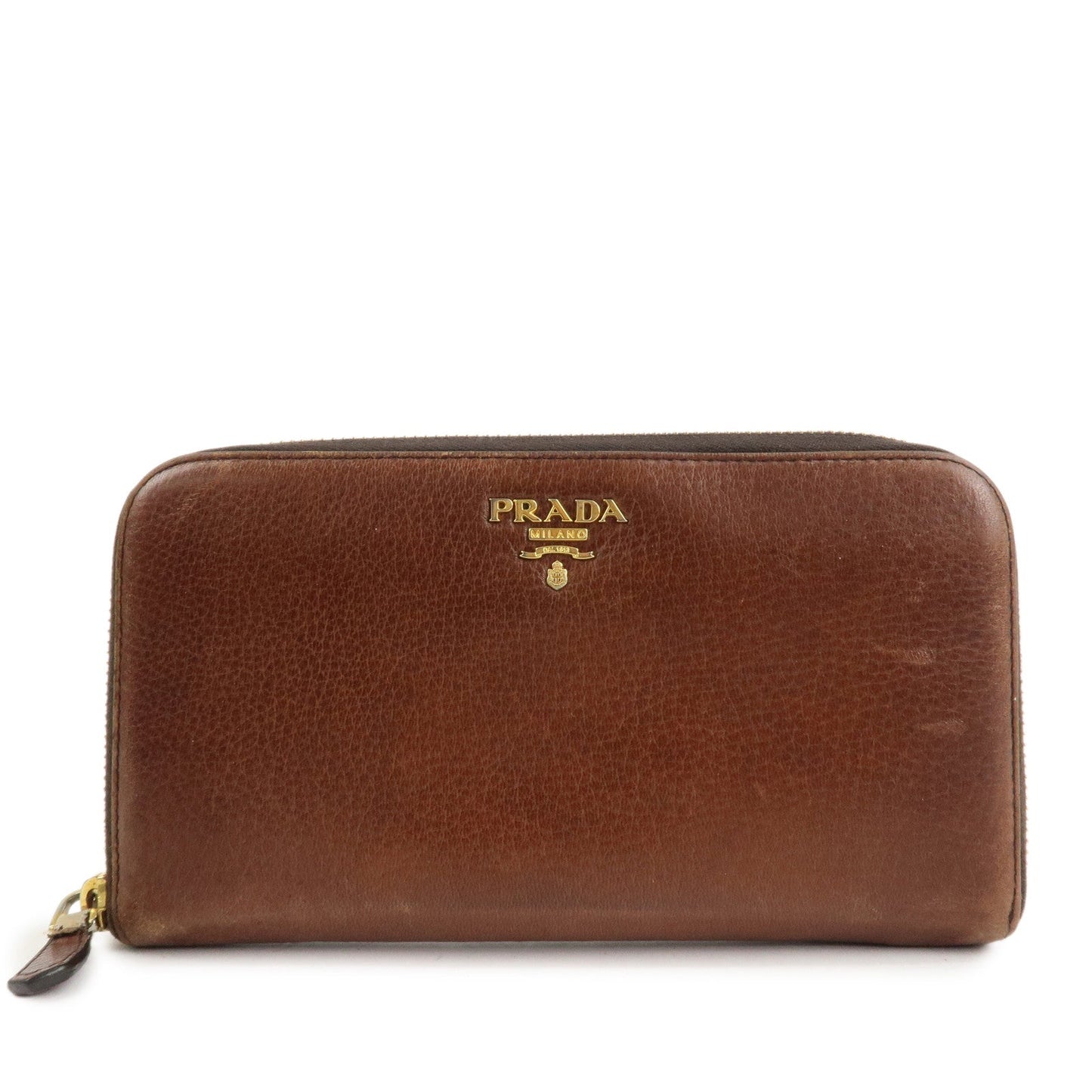PRADA Saffiano Leather Round Zippy Long Wallet Brown 1M0506  d
