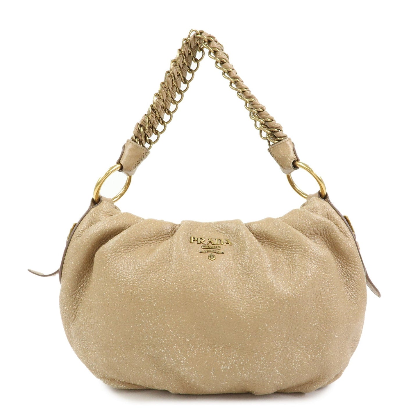 PRADA Logo Leather Chain One Shoulder Bag Light Brown BR4243