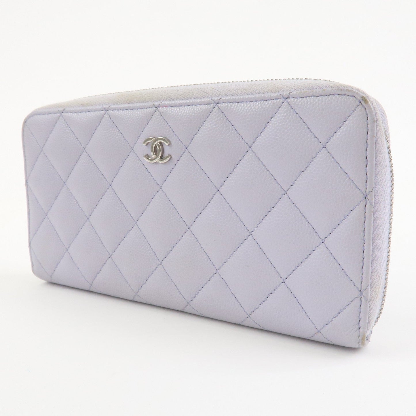 CHANEL Matelasse Caviarskin Round Zippy Wallet Lavender AP0242