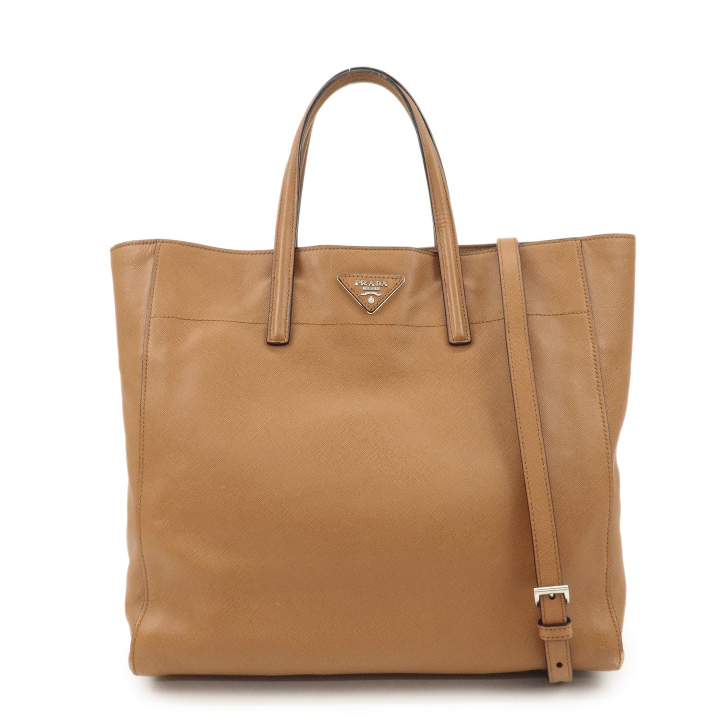 PRADA Triangle Logo Saffiano Leather 2Way Tote Bag Brown BN2666  d