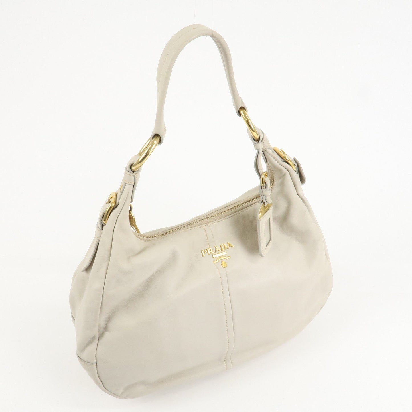 PRADA Logo Leather Shoulder Bag Hand Bag Ivory Gold Hardware  d