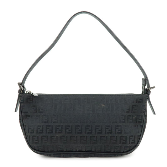 FENDI Zucchino Canvas Leather Shoulder Bag Hand Bag Black