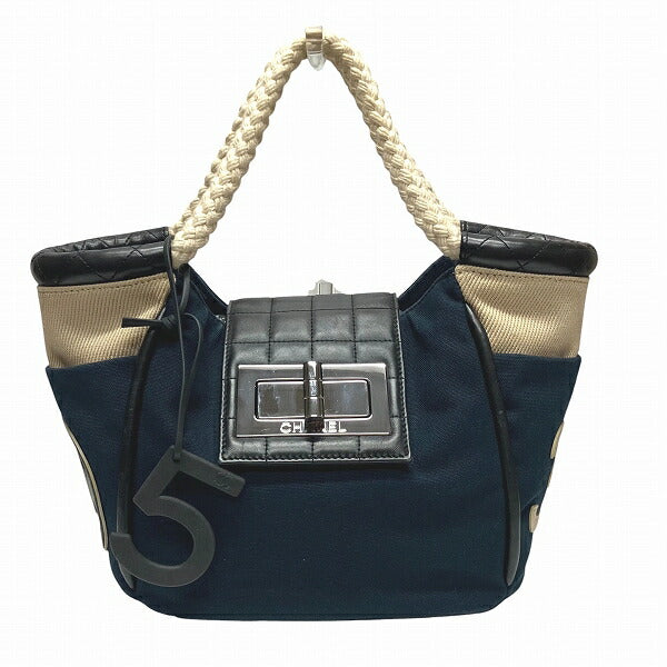 Chanel Choco Bar Canvas Leather Handbag