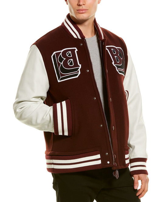 Burberry Leather-Trim Wool-Blend Bomber Jacket