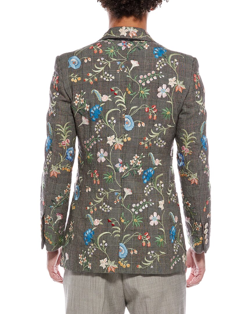 Gucci Floral Embroidered Wool & Linen-Blend Plaid Jacket