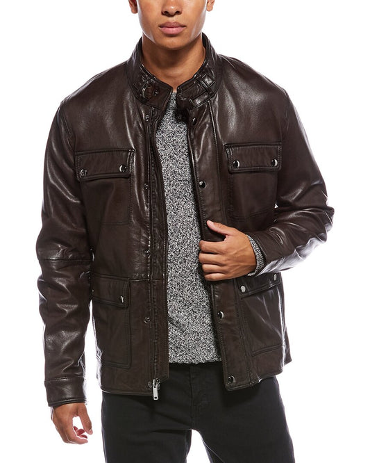 Elie Tahari Burnished Leather Field Jacket